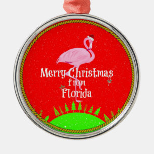 God jul från Florida och Tomteflamingo Julgransprydnad Metall