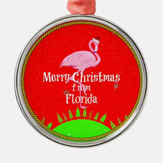 God jul från Florida och Tomteflamingo Julgransprydnad Metall (Framsidan)