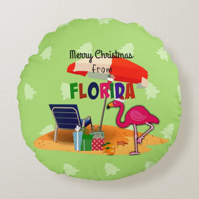 God jul från Florida Rund Kudde (Framsidan)
