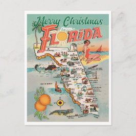 God jul från Florida vintage karta Vykort