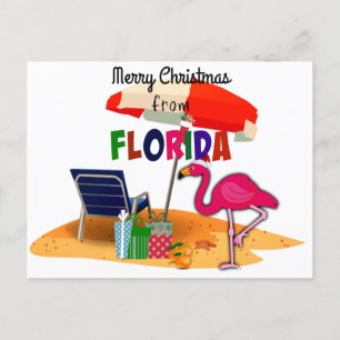 God jul från Florida w/ Santa Flamingo Vykort