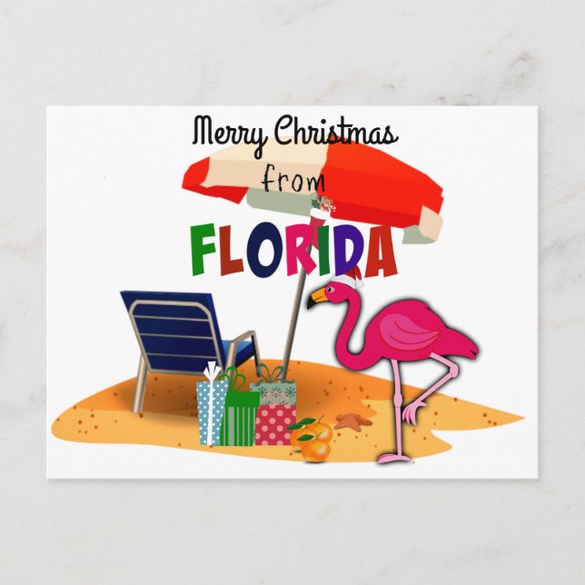 God jul från Florida w/ Santa Flamingo Vykort (Framsida)