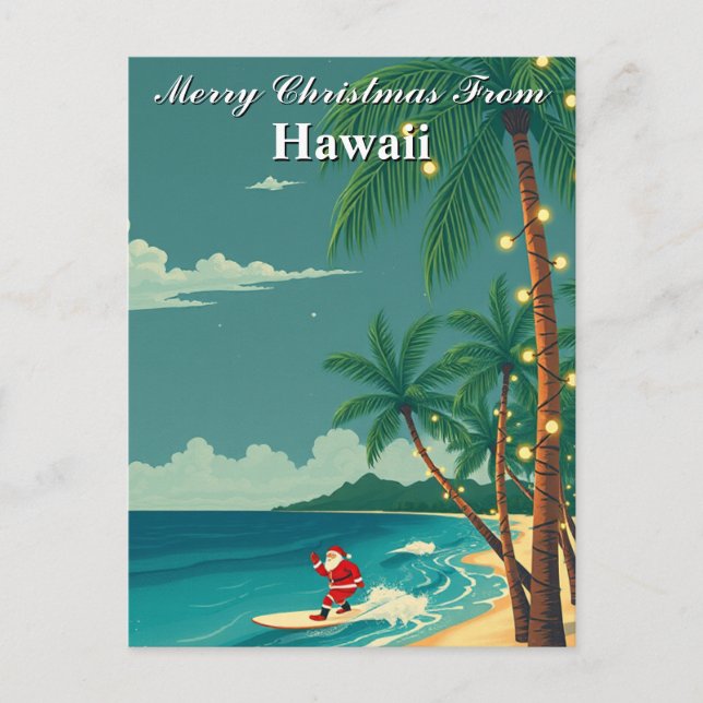 God jul från Hawaii Tropical Santa Surfing Vykort (Framsida)
