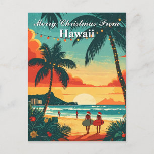 God jul från Hawaii Tropisk strand solnedgång Vykort
