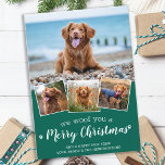 God jul från Hund Pet Photo Collage Julkort<br><div class="desc">Vi Woof You A God jul! Skicka söta och roligt semesterhälsningar med det här toppen anpassningsbarna för söta helgdag. God jul önskemål från hund med söt tass avtryck i en roligt med modern fotokollage. Lägg till foton eller foton från din hund med hund och anpassa dig efter familj namn, meddelande...</div>