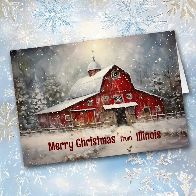God jul från Illinois Winter Barn Card Hälsningskort (Skapare uppladdad)