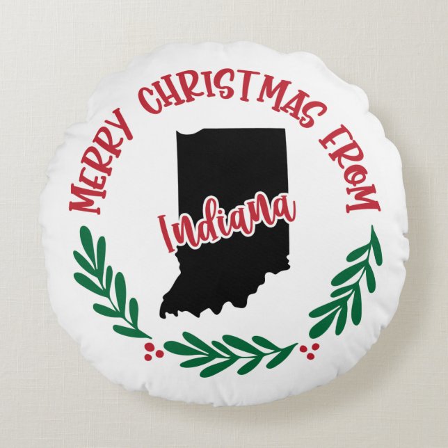 God jul från Indiana US Red Grönt White Rund Kudde (Framsidan)