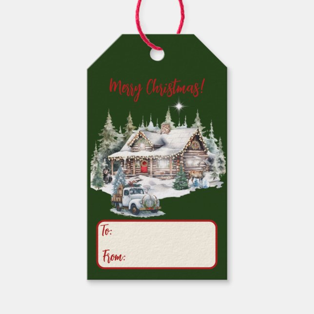 God jul från Kabinkortet Helgdag Presentetikett (Framsidan)