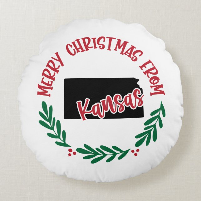 God jul från Kansas Red Grönt Rund Kudde (Framsidan)