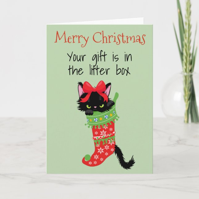 God Jul Från Katt Gåva Finns I Kattlådan Kort (Framsida)