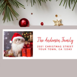 God jul från Katten i Santa Hat Returadress Etikett