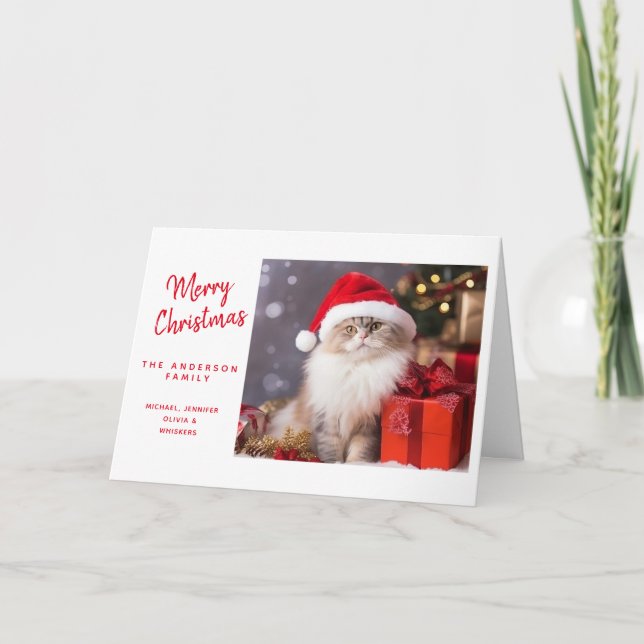 God Jul från katten i tomtehatt Helgkort (Framsida)