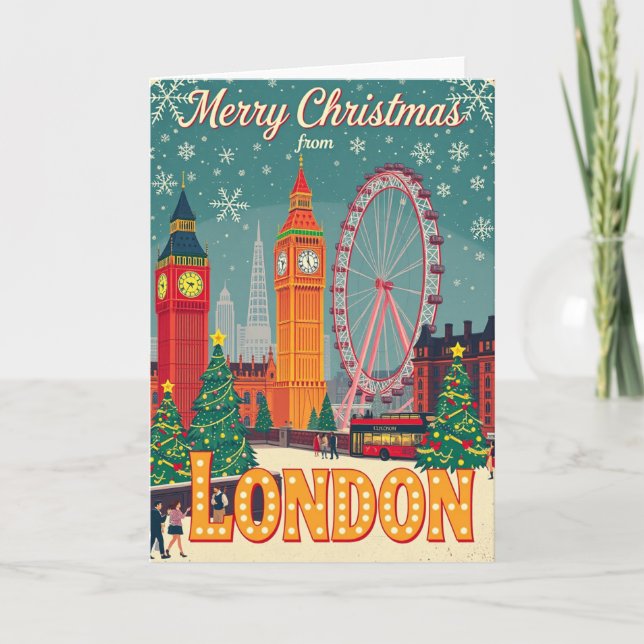 God jul från London Vintage Retro Helgkort (Framsida)