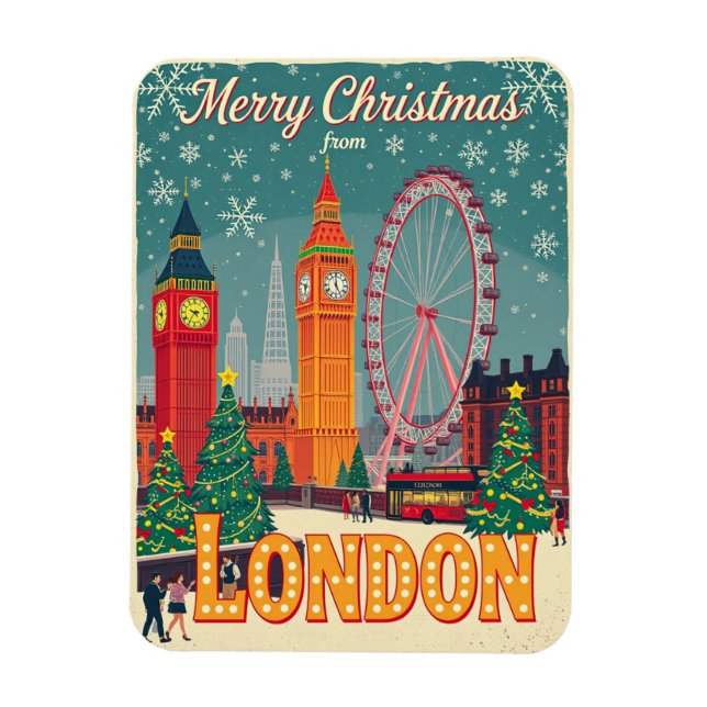 God jul från London Vintage Retro Magnet (Vertikal)