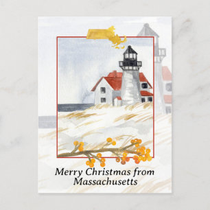 God jul från Massachusetts fyr Snö Helg Vykort