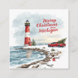 God jul från Michigan – Kustens fyr Fyrkantigt Visitkort