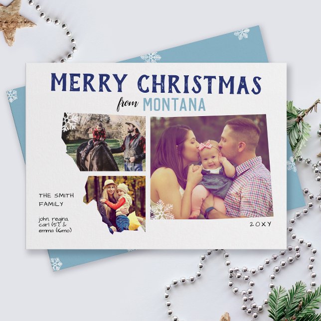 God jul från Montana Three Photo Card Julkort (From the state of Montana with love three photo Christmas holiday card and moving announcement)