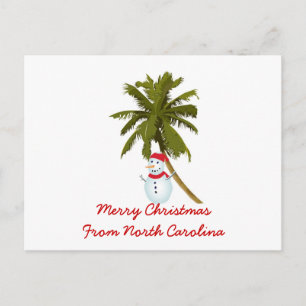 God jul från N. Carolina, Snögubbe handflatan Helg Vykort