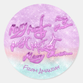 God jul från Namn Girly Färg-terapi Runt Klistermärke