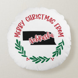 God jul från Nebraska US Red Grönt Rund Kudde