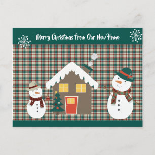 God Jul från New Home Plaid Snowmen Meddelande Vykort