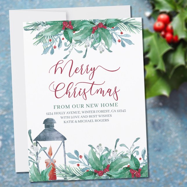 God jul från New Home Watercolor Holly Meddelande (Skapare uppladdad)