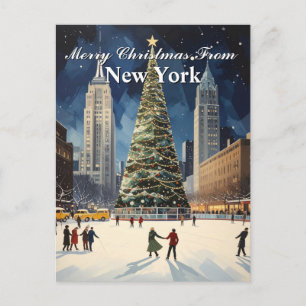 God jul från New York City Ice Skate Träd Vykort