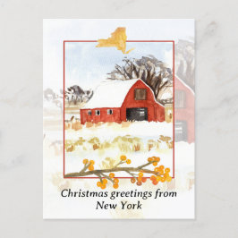 God jul från New York Farm Red Winter Snö Helg Vykort