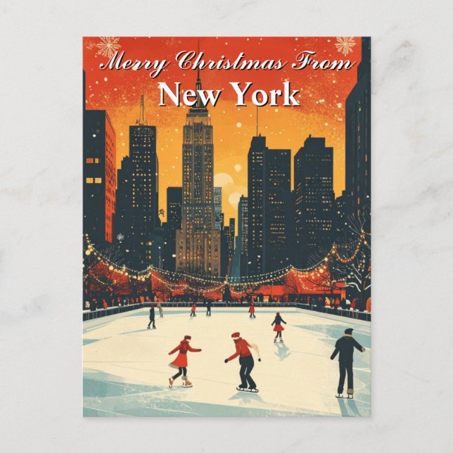 God jul från New York Festive Ice Skating Vykort (Framsida)