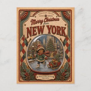 God jul från New York Vintage Snöglob Helg Vykort