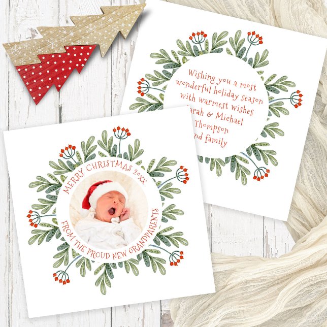 God jul från Nya morföräldrar Foto Julkort (Front and back view)