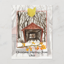 God jul från Ohio Covered Bridge Winter Helg Vykort