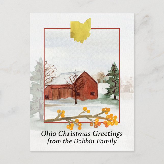God jul från Ohio Red Barn Personlig Helg Vykort (Framsida)