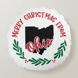God jul från Ohio US Red Grönt White Rund Kudde