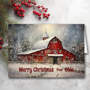 God jul från Ohio Winter Barn Card Hälsningskort