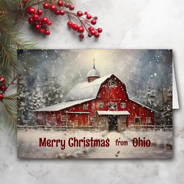 God jul från Ohio Winter Barn Card Hälsningskort (Skapare uppladdad)