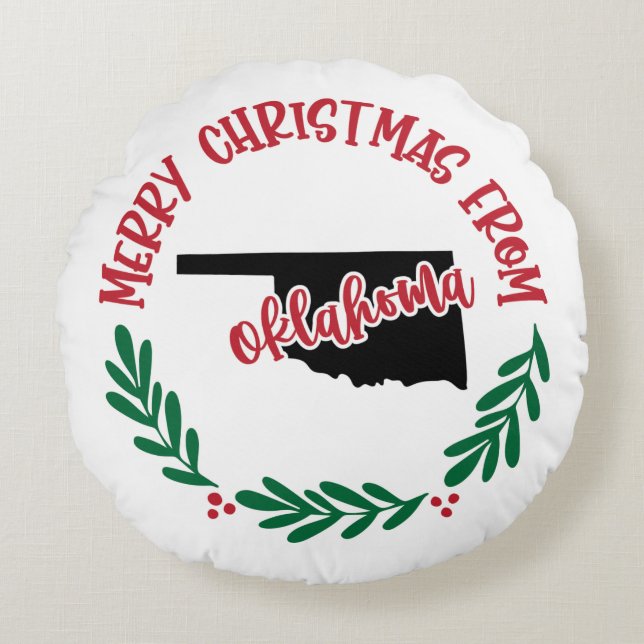 God jul från Oklahoma US Red Grönt White Rund Kudde (Framsidan)