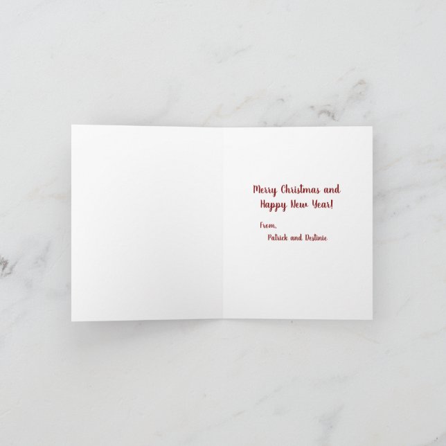 God jul från Patrick och Destinie Anteckningskort (Inuti)