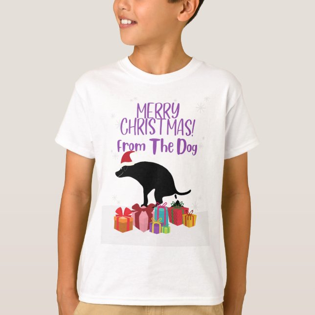 God jul från Pooping Hund T Shirt (Framsida)