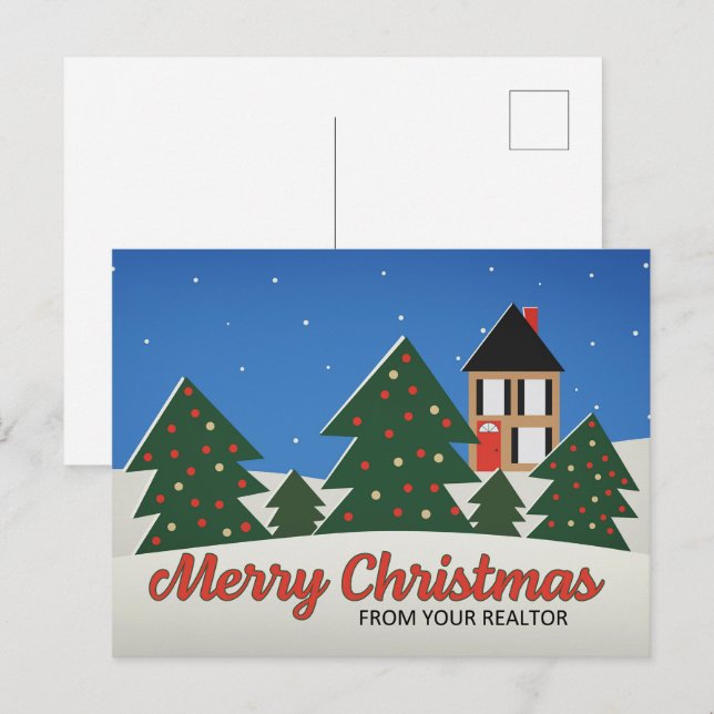God jul från Realtor Decorated Träd med Helg Vykort (Fram/baksida)