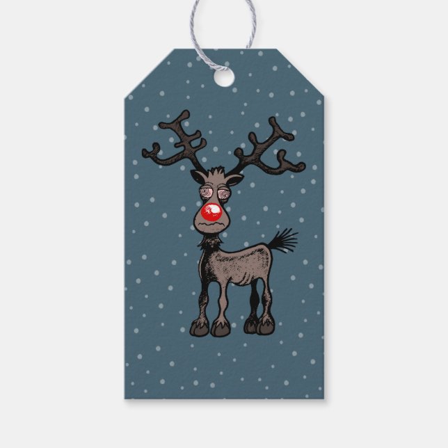 God jul från Rudolf det röda renen Presentetikett (Framsidan)