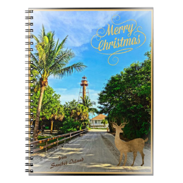 God jul från Sanibel Island FL Lighthouse Anteckningsbok (Framsidan)