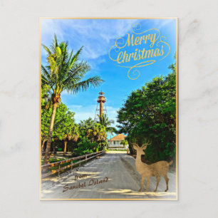 God jul från Sanibel Island FL Lighthouse Helg Vykort