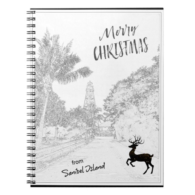 God jul från Sanibel Island Lighthouse FL Anteckningsbok (Framsidan)