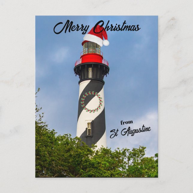 God jul från Sankt Augustine FL Lighthouse Helg Vykort (Framsida)