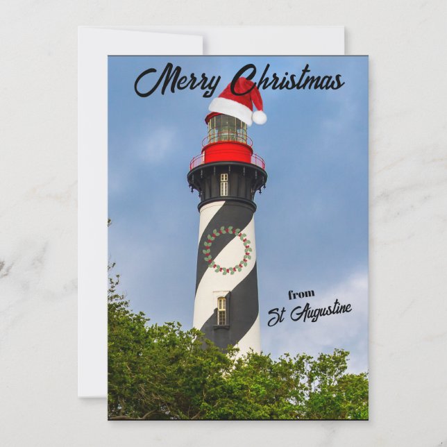 God jul från Sankt Augustine FL Lighthouse Julkort (Framsida)