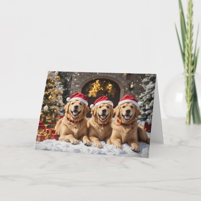 God jul från Santa's Golden Retrievers Helgkort (Framsida)