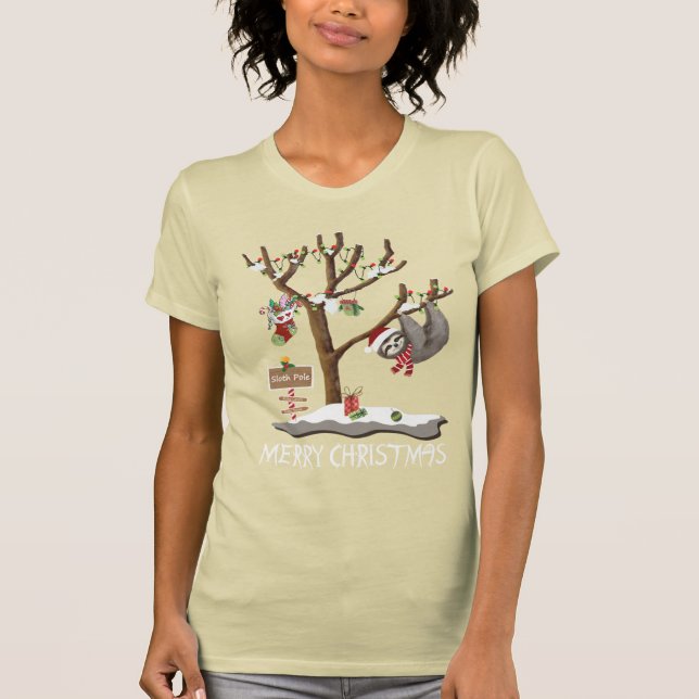 GOD JUL FRÅN SLOTHPOLkvinnorna T Shirt (Framsida)
