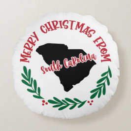 God jul från South Carolina US Red Grönt Rund Kudde