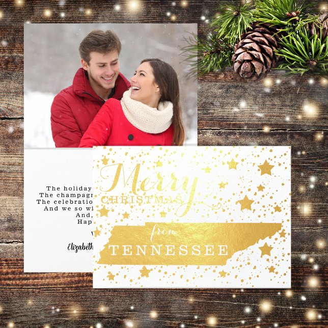 God jul från Tennessee State Disline Photo Folierat Kort (Wish your friends and family "Merry Christmas" Tennessee style with this state map design!)